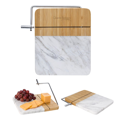 Marble and Bamboo Cheese Cutting Board With Slicer