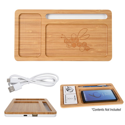 Bamboo Wireless Charging Pad Desktop Organizer