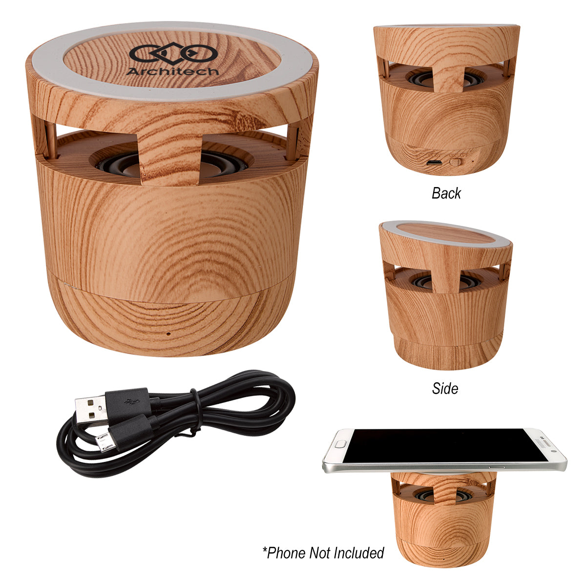 Woodgrain Wireless Charging Pad And Speaker