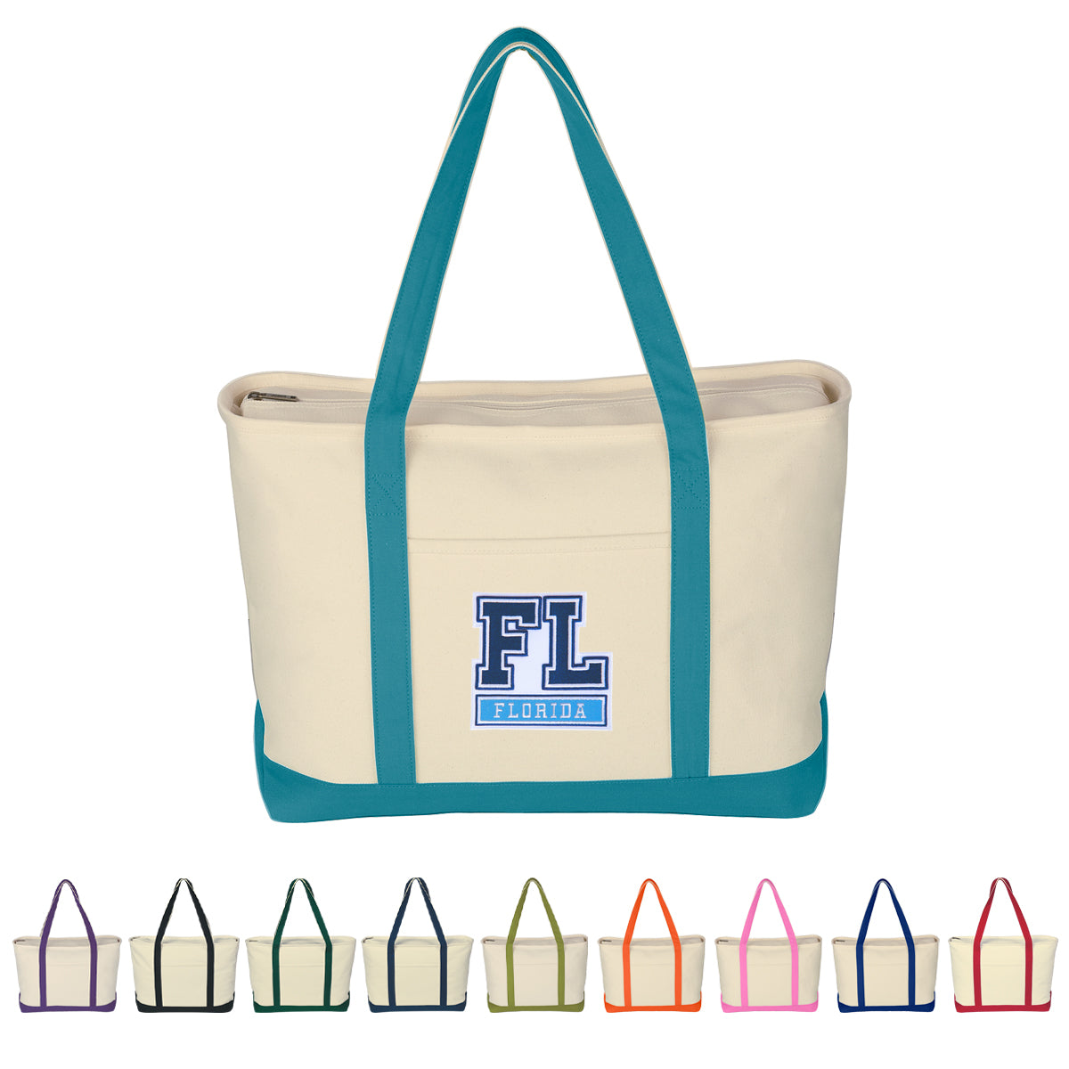 Large Heavy Cotton Canvas Boat Tote Bag With Tackle Twill Patch