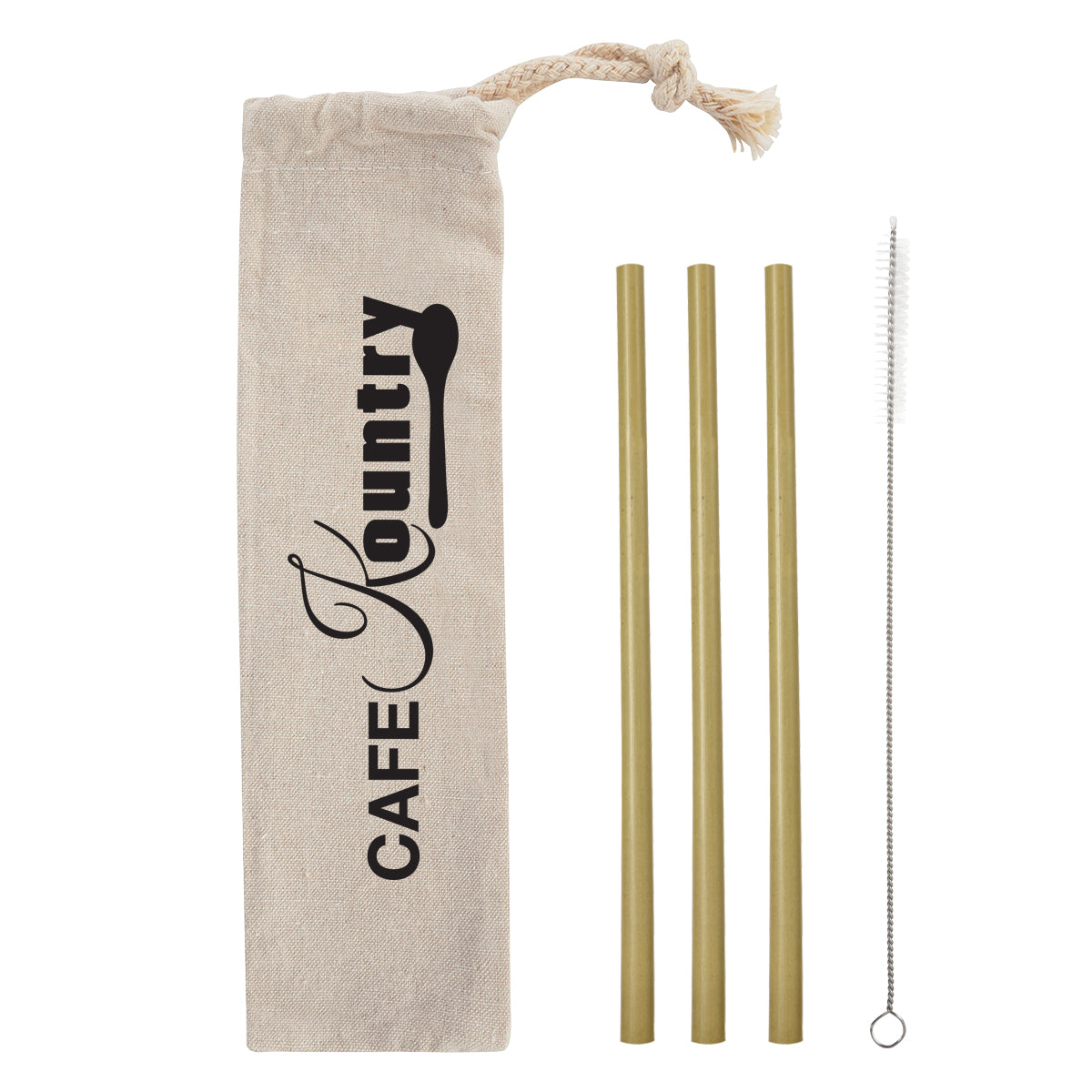 3 Pack Bamboo Straw Kit In Cotton Pouch