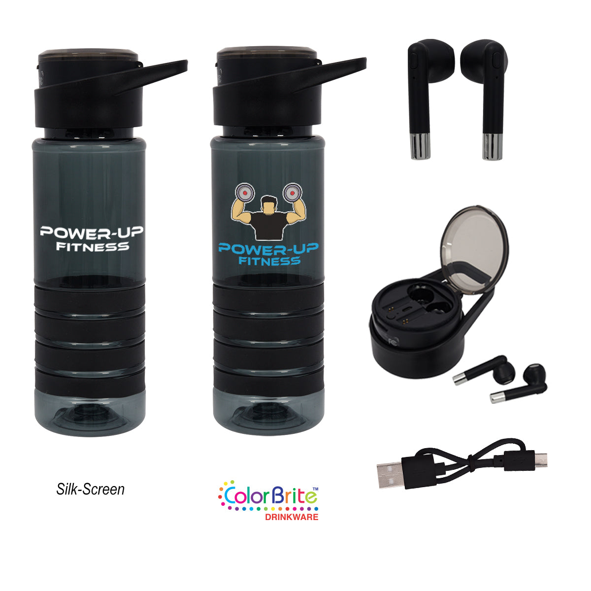 24 Oz. Tritan™ Banded Gripper Bottle With Wireless Earbuds