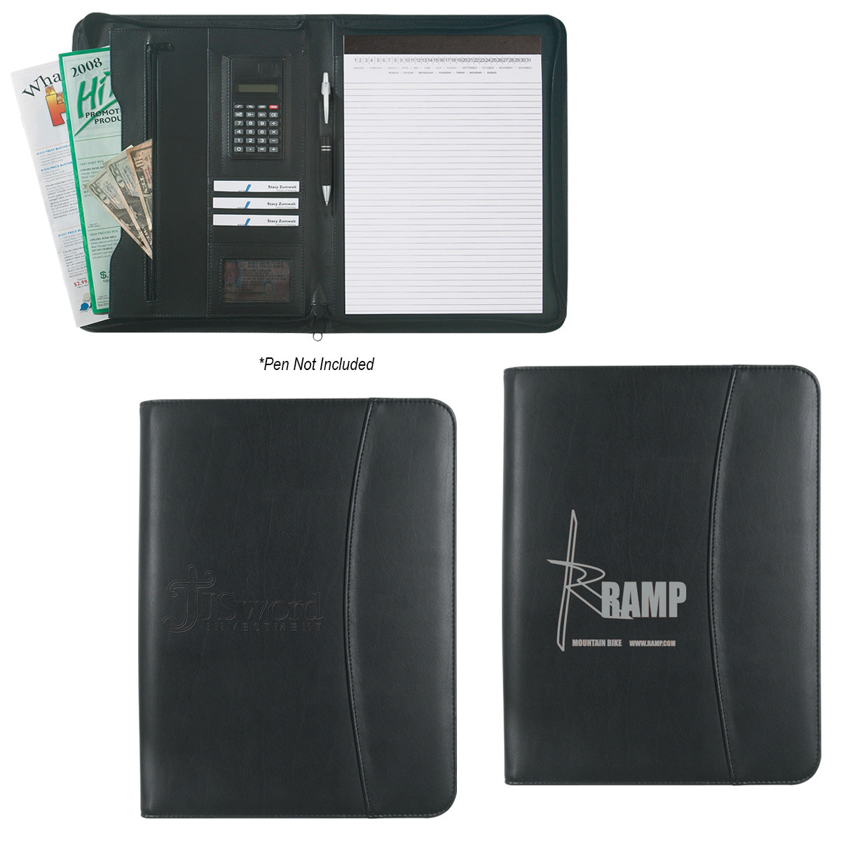 Leather Look Zippered Portfolio With Calculator