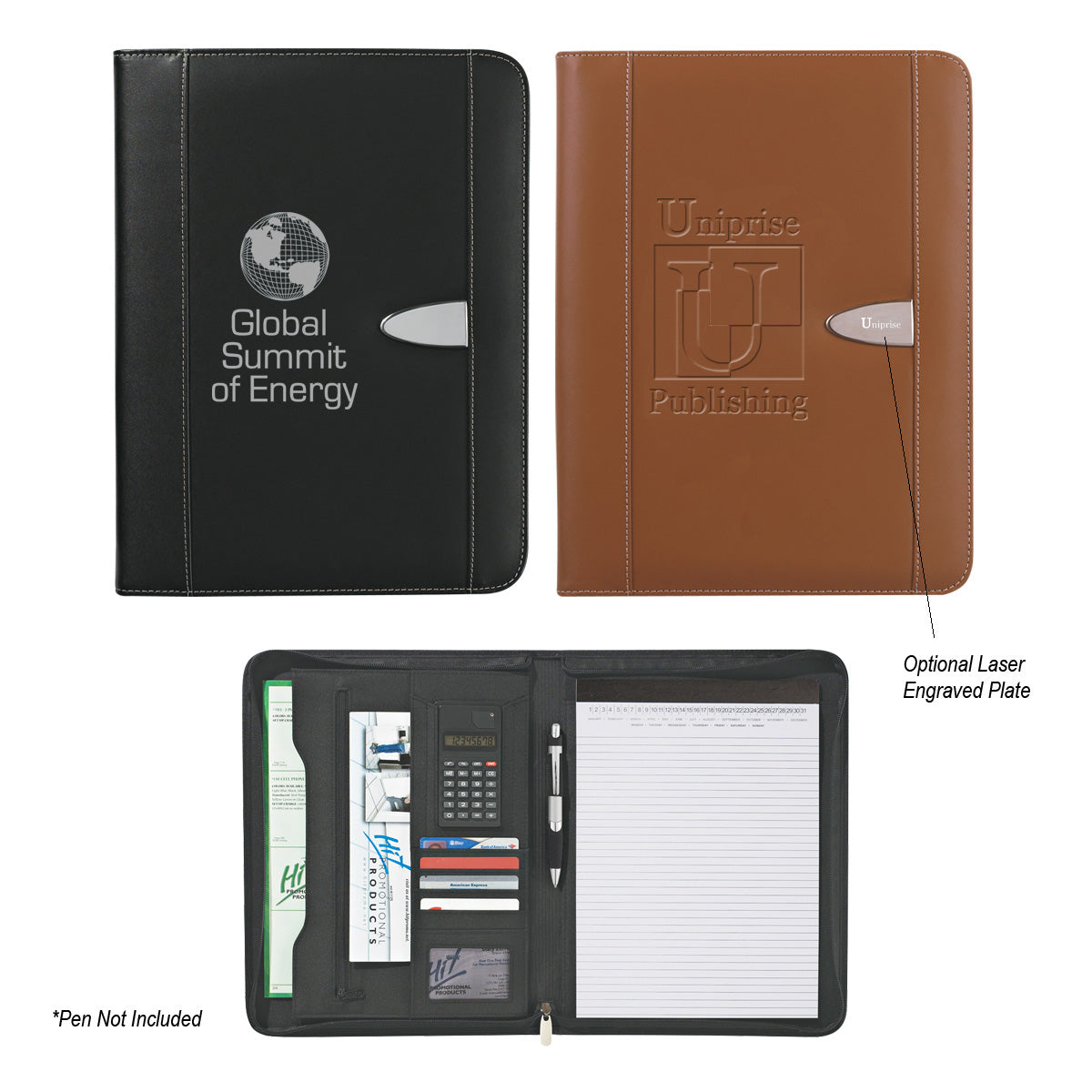 Eclipse Bonded Leather Zippered Portfolio With Calculator