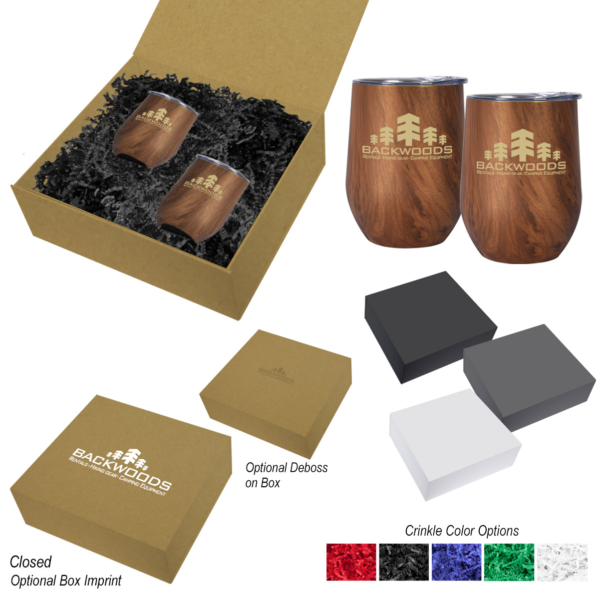 12 Oz. Woodgrain Alexander Stemless Wine Cup Gift Set